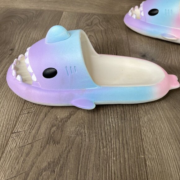 Shark Cloud Slides Blue White Adult Pool Slippers Unisex Size 10 - Picture 8 of 15